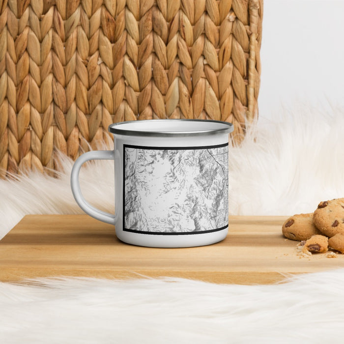 Left View Custom Palm Desert California Map Enamel Mug in Classic on Table Top