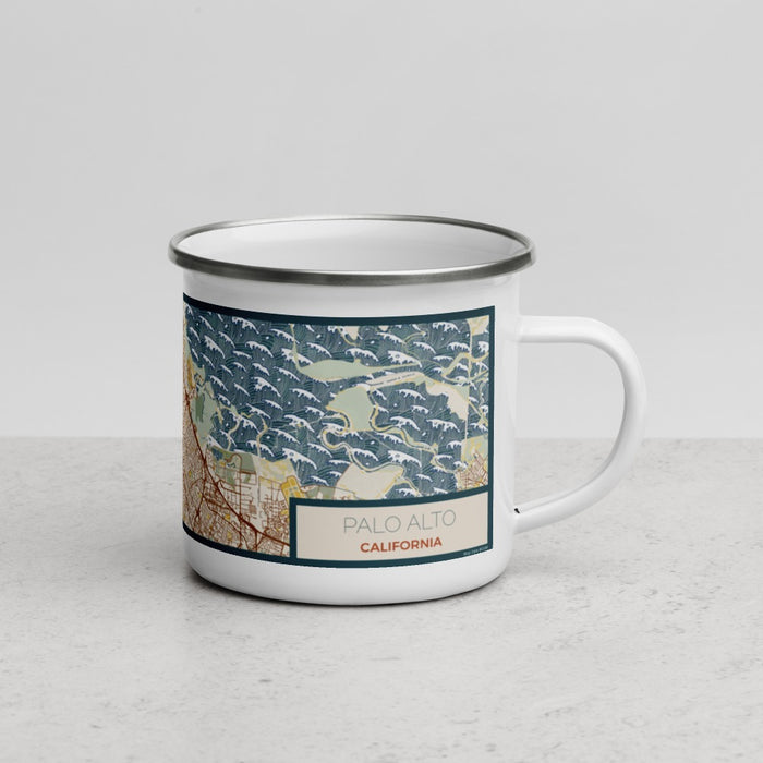 Right View Custom Palo Alto California Map Enamel Mug in Woodblock