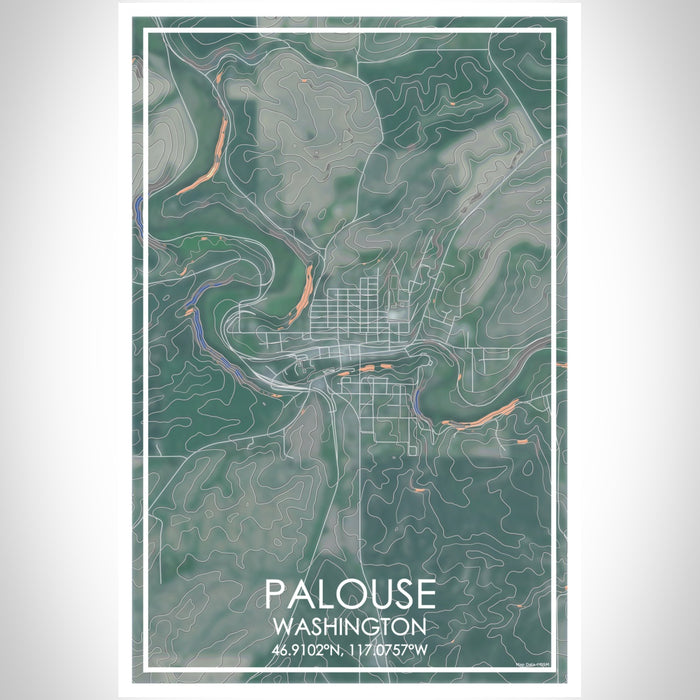Palouse Washington Map Print Portrait Orientation in Afternoon Style With Shaded Background