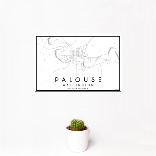 12x18 Palouse Washington Map Print Landscape Orientation in Classic Style With Small Cactus Plant in White Planter