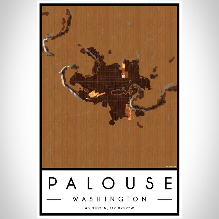 Palouse Washington Map Print Portrait Orientation in Ember Style With Shaded Background