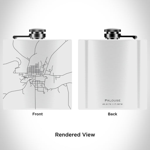 Rendered View of Palouse Washington Map Engraving on 6oz Stainless Steel Flask in White