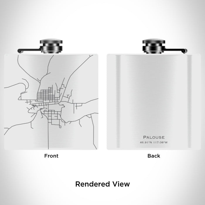 Rendered View of Palouse Washington Map Engraving on 6oz Stainless Steel Flask in White