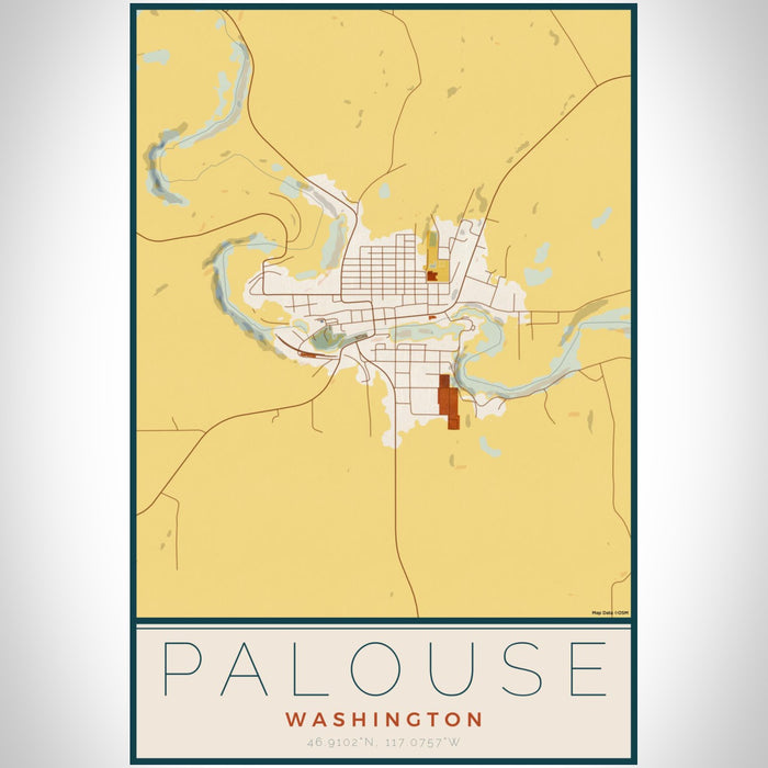 Palouse Washington Map Print Portrait Orientation in Woodblock Style With Shaded Background