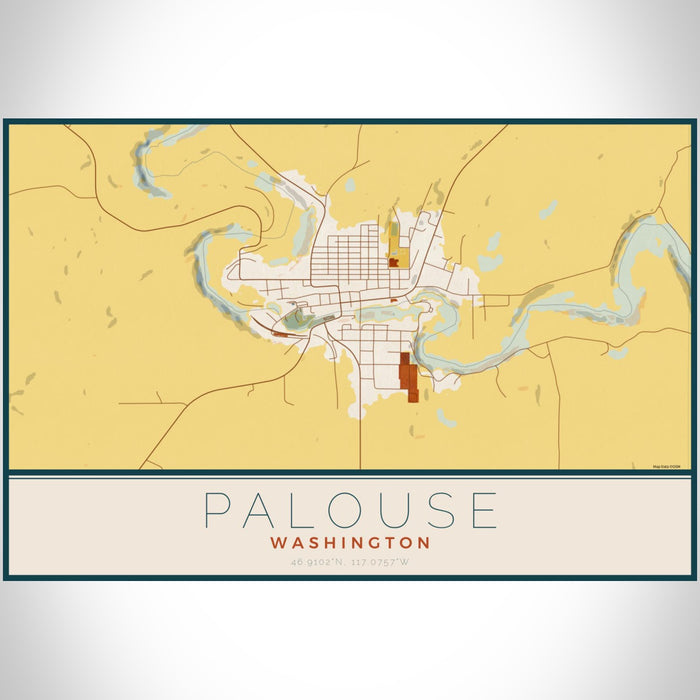 Palouse Washington Map Print Landscape Orientation in Woodblock Style With Shaded Background