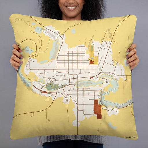 Person holding 22x22 Custom Palouse Washington Map Throw Pillow in Woodblock