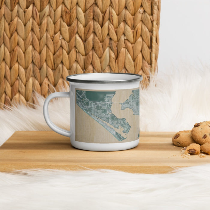 Left View Custom Panama City Florida Map Enamel Mug in Afternoon on Table Top