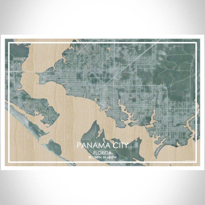 Panama City Florida Map Print Landscape Orientation in Afternoon Style With Shaded Background