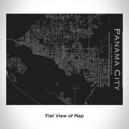 Rendered View of Panama City Florida Map Engraving on 20oz Stainless Steel Insulated Bottle with Bamboo Top in Black