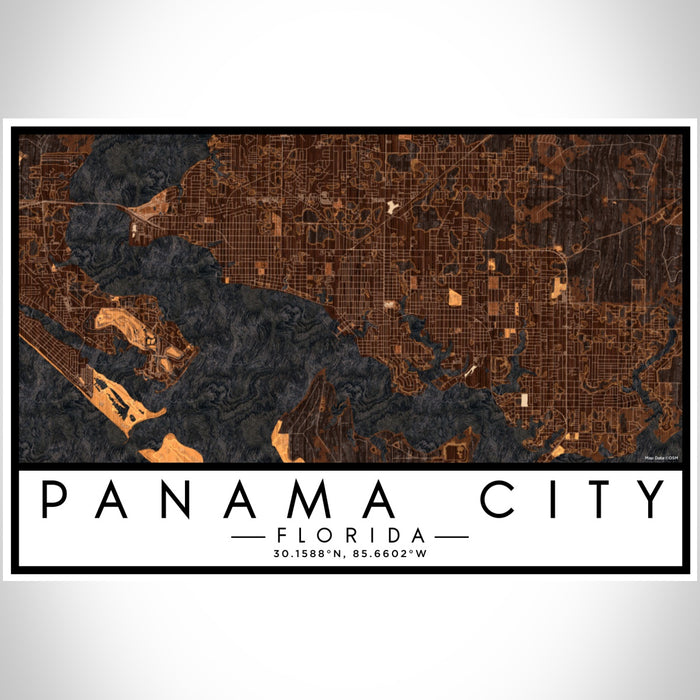 Panama City Florida Map Print Landscape Orientation in Ember Style With Shaded Background