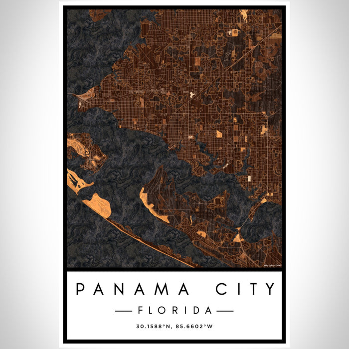 Panama City Florida Map Print Portrait Orientation in Ember Style With Shaded Background