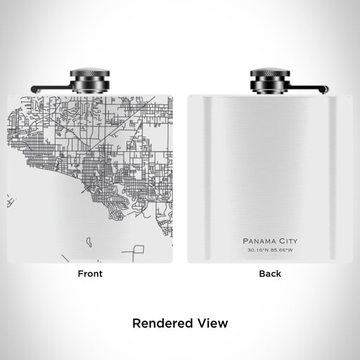 Rendered View of Panama City Florida Map Engraving on 6oz Stainless Steel Flask in White