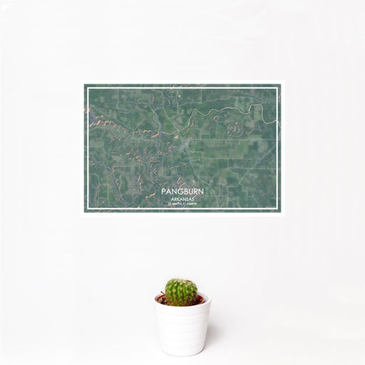 12x18 Pangburn Arkansas Map Print Landscape Orientation in Afternoon Style With Small Cactus Plant in White Planter