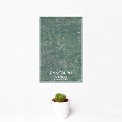 12x18 Pangburn Arkansas Map Print Portrait Orientation in Afternoon Style With Small Cactus Plant in White Planter