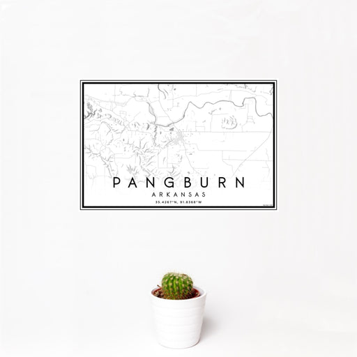 12x18 Pangburn Arkansas Map Print Landscape Orientation in Classic Style With Small Cactus Plant in White Planter