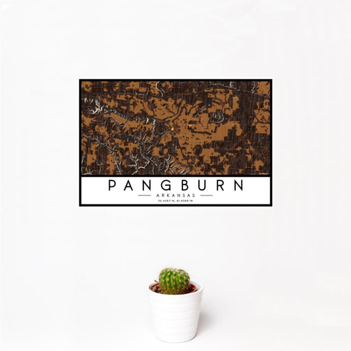 12x18 Pangburn Arkansas Map Print Landscape Orientation in Ember Style With Small Cactus Plant in White Planter