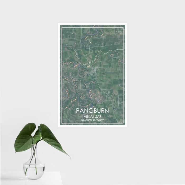 16x24 Pangburn Arkansas Map Print Portrait Orientation in Afternoon Style With Tropical Plant Leaves in Water