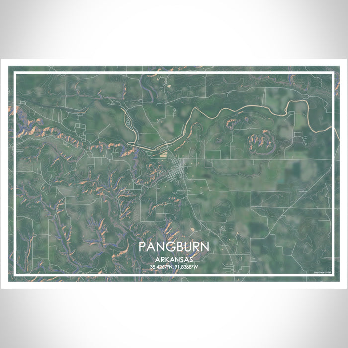 Pangburn Arkansas Map Print Landscape Orientation in Afternoon Style With Shaded Background