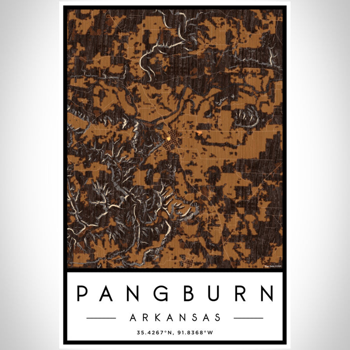 Pangburn Arkansas Map Print Portrait Orientation in Ember Style With Shaded Background
