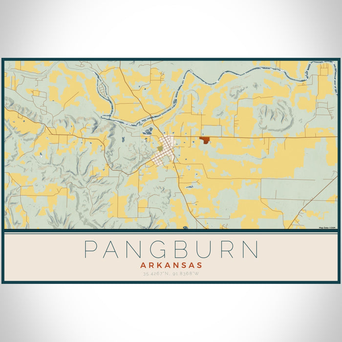 Pangburn Arkansas Map Print Landscape Orientation in Woodblock Style With Shaded Background
