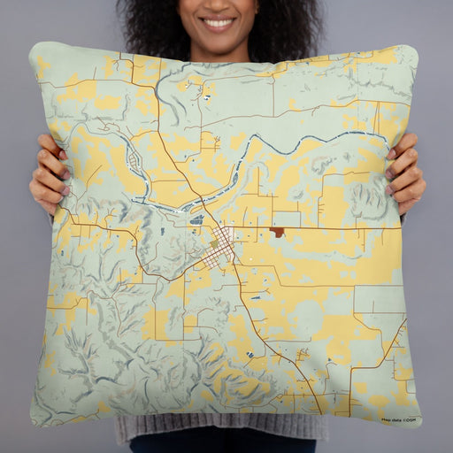Person holding 22x22 Custom Pangburn Arkansas Map Throw Pillow in Woodblock