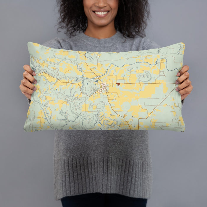 Person holding 20x12 Custom Pangburn Arkansas Map Throw Pillow in Woodblock