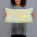 Person holding 20x12 Custom Pangburn Arkansas Map Throw Pillow in Woodblock
