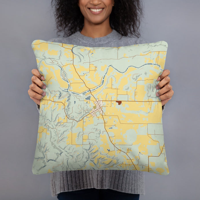 Person holding 18x18 Custom Pangburn Arkansas Map Throw Pillow in Woodblock