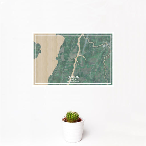 12x18 Panton Vermont Map Print Landscape Orientation in Afternoon Style With Small Cactus Plant in White Planter