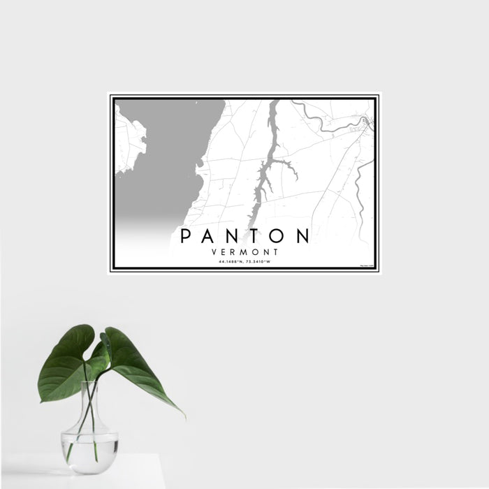 16x24 Panton Vermont Map Print Landscape Orientation in Classic Style With Tropical Plant Leaves in Water