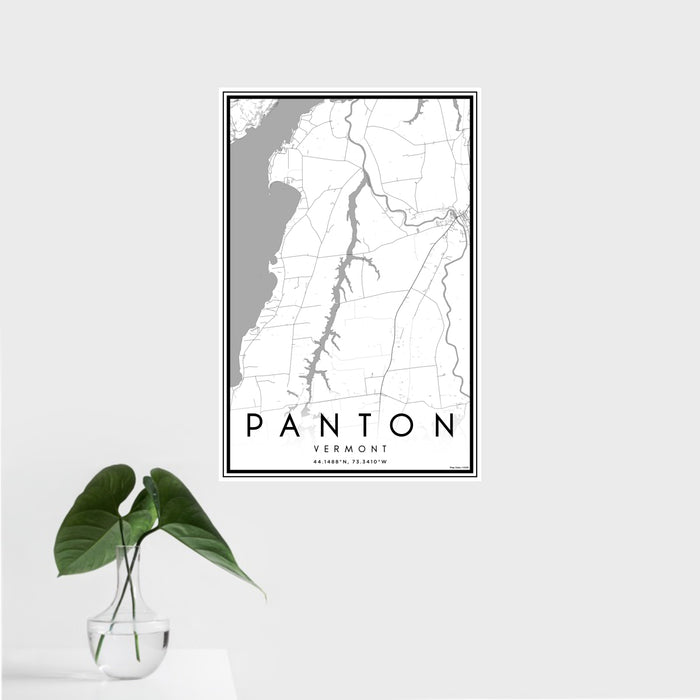 16x24 Panton Vermont Map Print Portrait Orientation in Classic Style With Tropical Plant Leaves in Water
