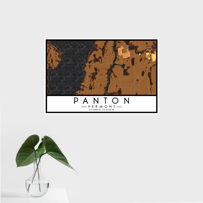 16x24 Panton Vermont Map Print Landscape Orientation in Ember Style With Tropical Plant Leaves in Water