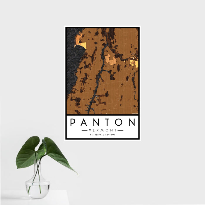 16x24 Panton Vermont Map Print Portrait Orientation in Ember Style With Tropical Plant Leaves in Water