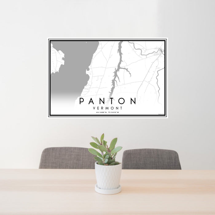 24x36 Panton Vermont Map Print Lanscape Orientation in Classic Style Behind 2 Chairs Table and Potted Plant
