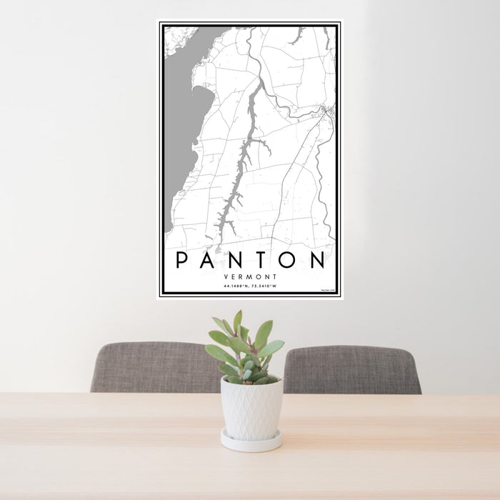 24x36 Panton Vermont Map Print Portrait Orientation in Classic Style Behind 2 Chairs Table and Potted Plant