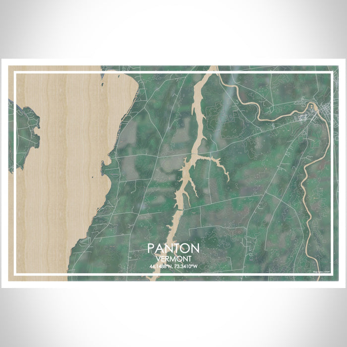 Panton Vermont Map Print Landscape Orientation in Afternoon Style With Shaded Background