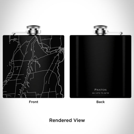 Rendered View of Panton Vermont Map Engraving on 6oz Stainless Steel Flask in Black