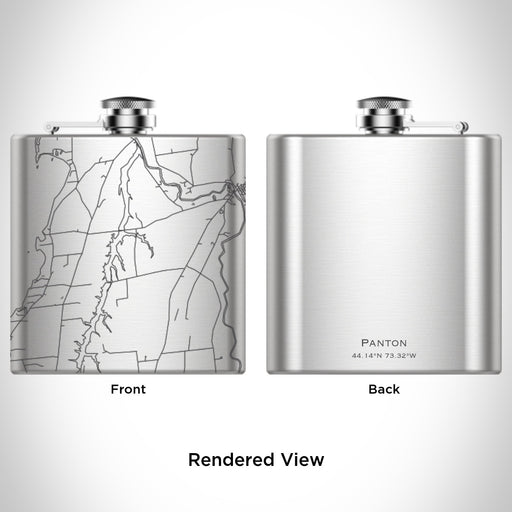 Rendered View of Panton Vermont Map Engraving on 6oz Stainless Steel Flask