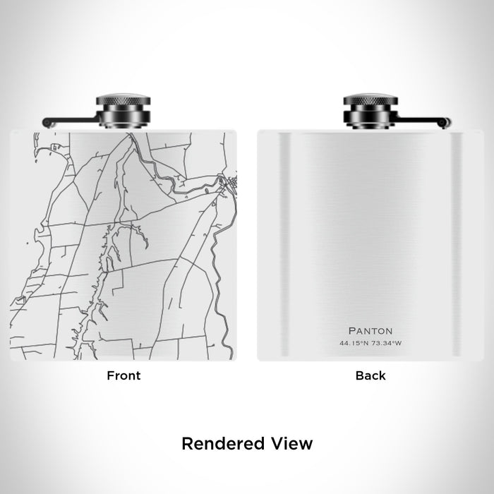 Rendered View of Panton Vermont Map Engraving on 6oz Stainless Steel Flask in White