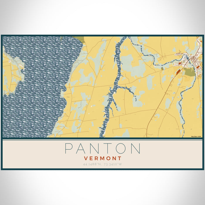 Panton Vermont Map Print Landscape Orientation in Woodblock Style With Shaded Background