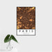 16x24 Paris France Map Print Portrait Orientation in Ember Style With Tropical Plant Leaves in Water