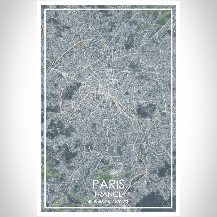 Paris France Map Print Portrait Orientation in Afternoon Style With Shaded Background
