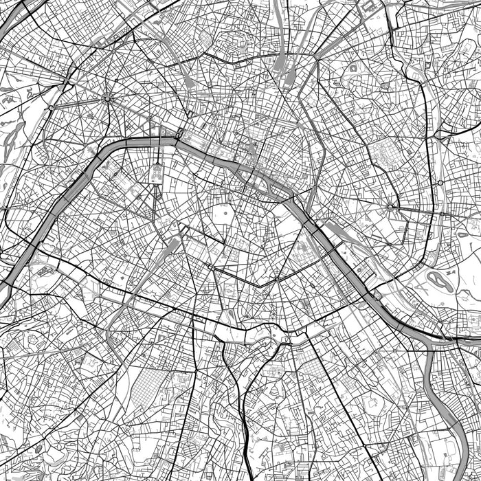 Paris France Map Print in Classic Style Zoomed In Close Up Showing Details