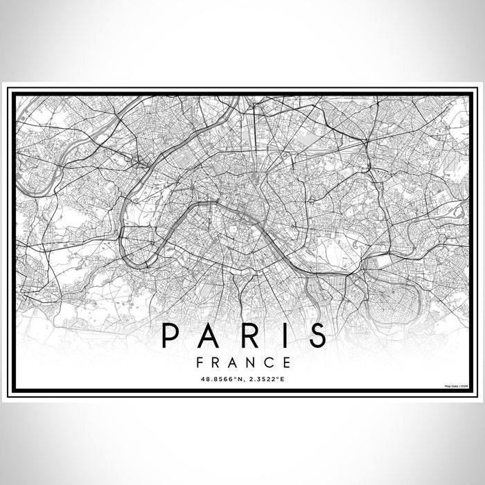 Paris France Map Print Landscape Orientation in Classic Style With Shaded Background