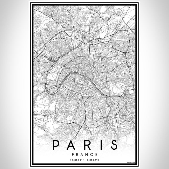 Paris France Map Print Portrait Orientation in Classic Style With Shaded Background