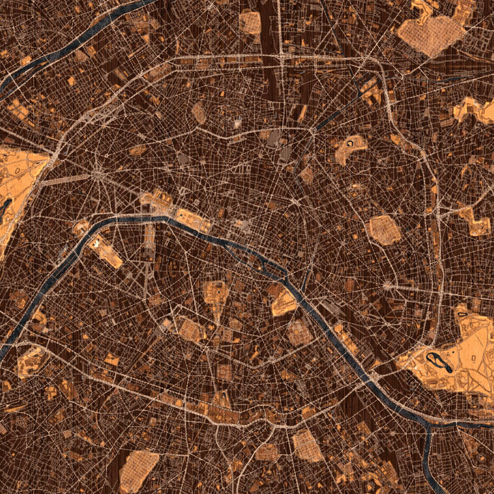Paris France Map Print in Ember Style Zoomed In Close Up Showing Details