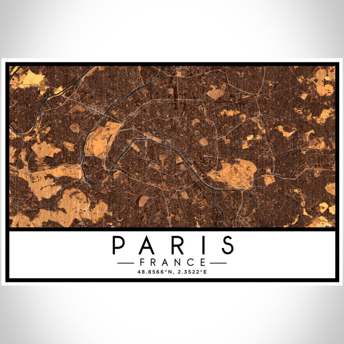 Paris France Map Print Landscape Orientation in Ember Style With Shaded Background