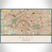 Paris France Map Print Landscape Orientation in Woodblock Style With Shaded Background