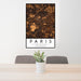 24x36 Paris Tennessee Map Print Portrait Orientation in Ember Style Behind 2 Chairs Table and Potted Plant