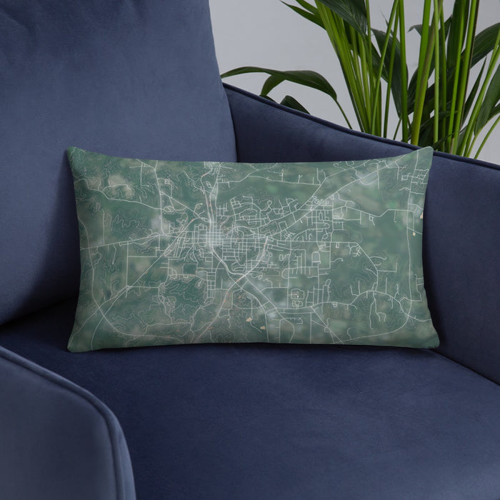 Custom Paris Tennessee Map Throw Pillow in Afternoon on Blue Colored Chair